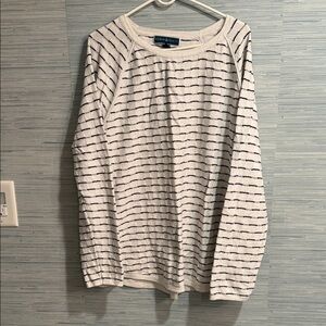 Karen Scott Cream and Black Striped Crewneck Sweater